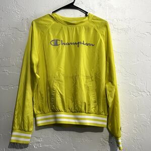 Champion yellow wind breaker crew neck sweater womens medium outdoors athleisure